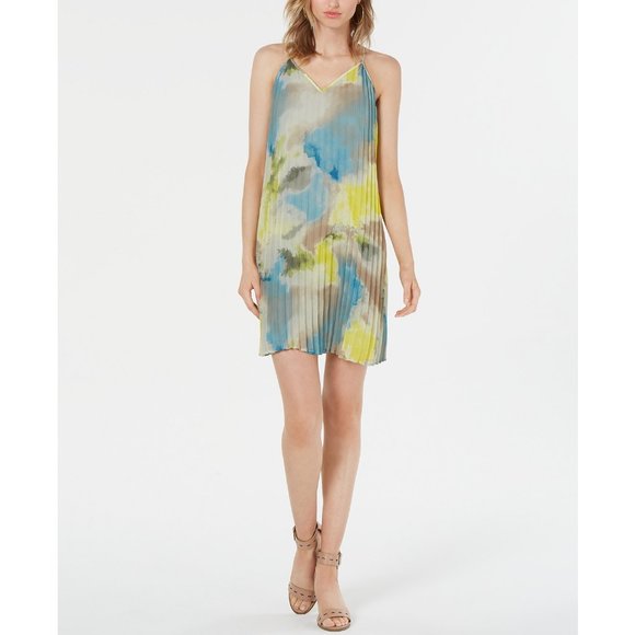 Bar III Dress Watercolor Tie-Dye Pleated Multicolor, M - Picture 1 of 1